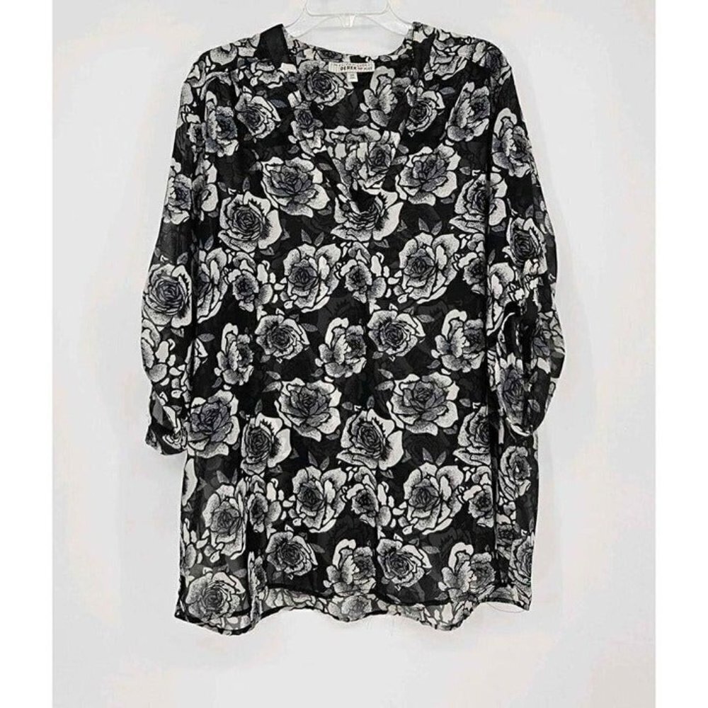 Derek Heart Plus Womens Lightweight Sheer Black White V-Neck Top Size 2X